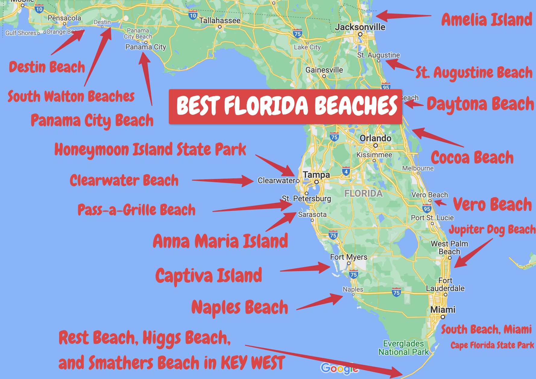 Las 41 Mejores Playas De FLORIDA Para Visitar En Verano De 2023   Best Beaches In Florida MAP 